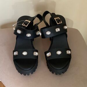 Madden Girl Black Sandals with Crystal Embellishments